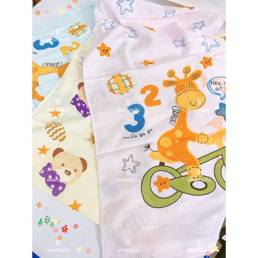 READY STOCK!!!Bath Towel Cartoon Gauze Soft Cotton Towel 2 LAYER 50X100CM  Absorbent 100% cotton Tuala Mandi 婴儿纱布棉浴巾