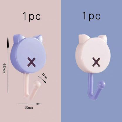 (READYSTOCK) 2pcs Cute Cat Colorful Sticky Hooks Bathroom Door Back Hooks Kitchen No-Punch Wall Coat Hooks 免打孔壁挂钩