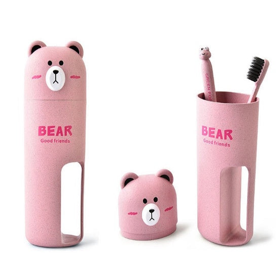 READY STCOK!!!Travel Wash Toiletries Cup Set Cutie Cartoon Toothbrush Box Storage Brushing Cup Mouthwash Cup