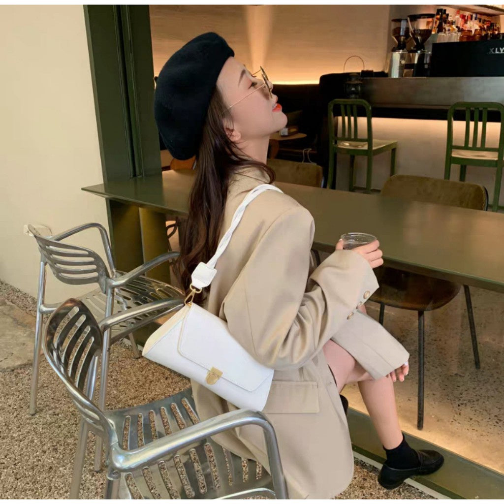 READY STOCK!!!SSB1102 2Strap Leather Sling Bag Shoulder Tote Bag Retro Solid Sling Bag Women Korean Style Casual Hand