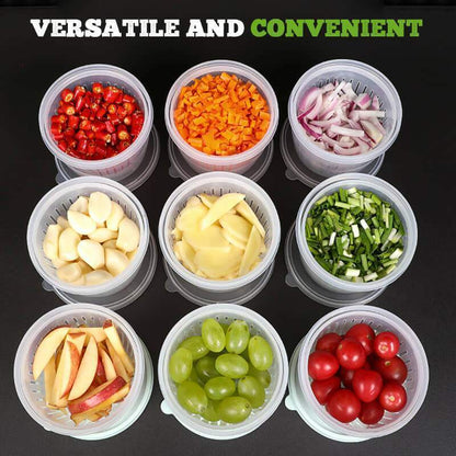 READY STOCK!!Double layer Airtight Food Box Spring Green Onion Ginger Garlic Storage Drain Sealed Fridge Fresh Container