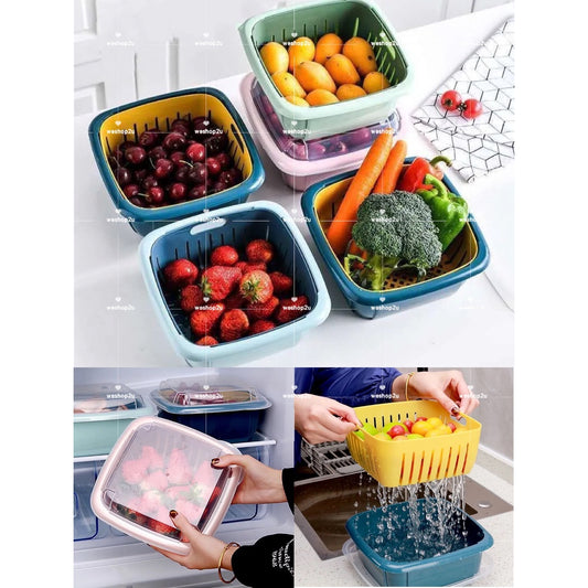 READY STOCK!!!2 IN 1 Double Layer Tupperware Drain Container Washing Drain Basket Container