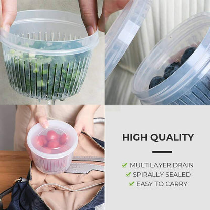 READY STOCK!!Double layer Airtight Food Box Spring Green Onion Ginger Garlic Storage Drain Sealed Fridge Fresh Container