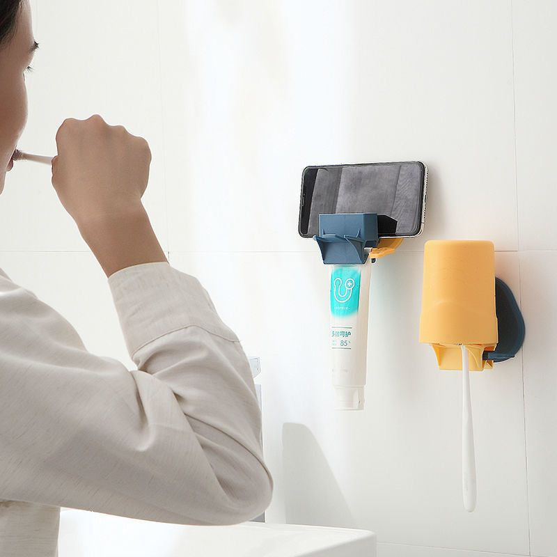 Plastic Toothbrush Holder with Gargle Cup Wall Suction Cups Rack Shaver Tooth paste Dispenser Bathroom Accessories Set