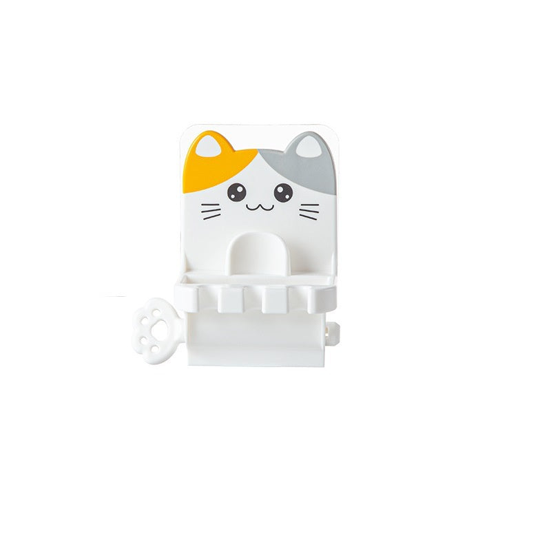 READY STOCK!!!2 in 1 Toothbrush Holder Toothpaste Rack Cute Cat Kucing Bathroom Wall-mounted Dispenser Rack Ubat Gigi