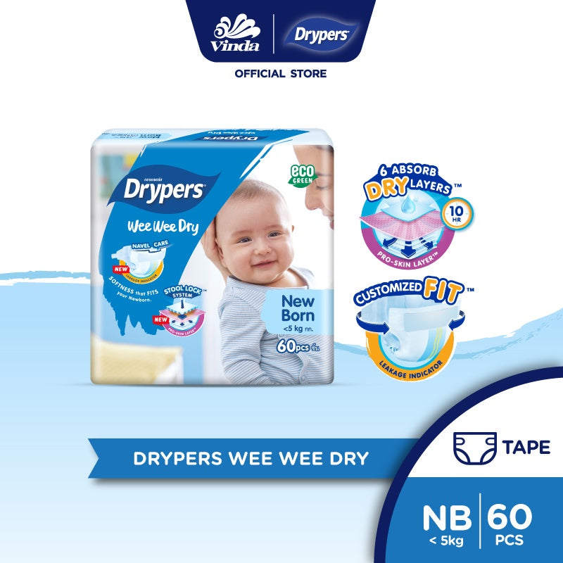 READY STOCK!!!Drypers Wee Wee Dry NB 60s/S 80s/M 60s /L 58s/ XL 50s / XXL 40s (1 pack)
