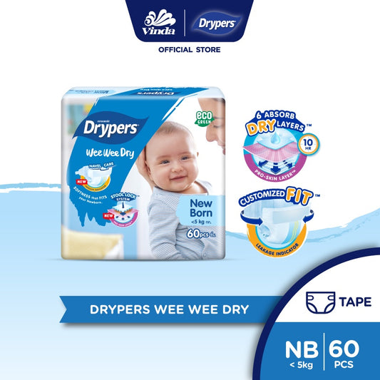 READY STOCK!!!Drypers Wee Wee Dry NB 60s/S 80s/M 60s /L 58s/ XL 50s / XXL 40s (1 pack)