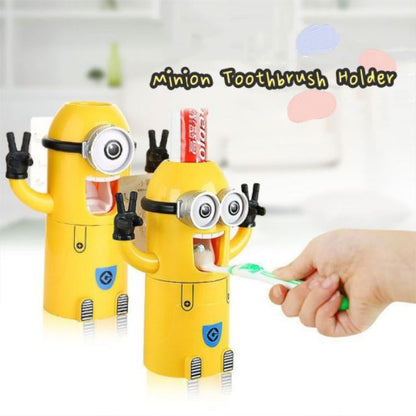 READY STOCK!Cartoon Minion Toothbrush Holder Cute Automatic Toothpaste Dispenser with Brush Cup小黄人