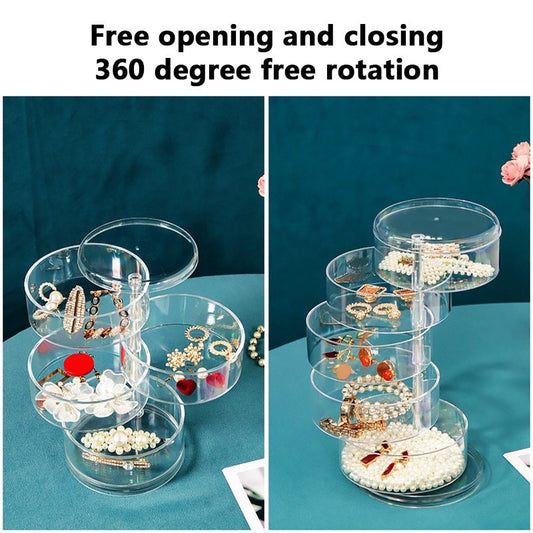 READY STOCK!!! Rotating Jewelry Box | 4-Layer Storage for Rings, Earrings, Necklaces | Portable  Organizer 旋转首饰盒