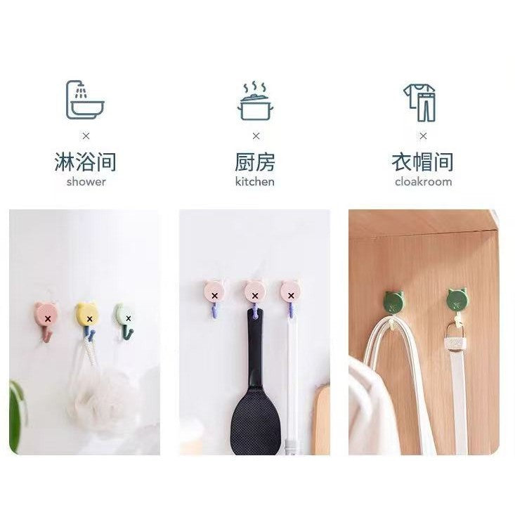 (READYSTOCK) 2pcs Cute Cat Colorful Sticky Hooks Bathroom Door Back Hooks Kitchen No-Punch Wall Coat Hooks 免打孔壁挂钩