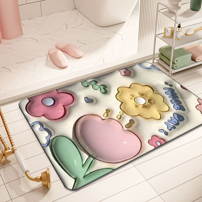 READY STOCK!!!Flowers Strawberry Bear 3D Floor Mat Bath Carpet 40*60cm Anti-slip Quick-drying Pad Kitchen Bathroom Mat