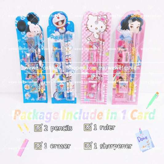 READY STOCK!!!5 In 1 Stationery Set Gift Set Pencil Ruler Eraser Children Birthday Present Alat Tulis 文具套