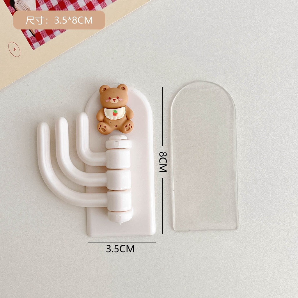 READY STOCK!!!Hook Cartoon Cute Holder Hanger with Three Branch Student Dormitory Hook Punch-free Wall Hook Cap Holder