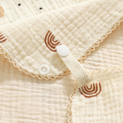 READY STOCK!!!Baby Towel Handkerchief 4 Layers Gauze Cotton Square Towel Buckle Multi-functional Triangle Towel