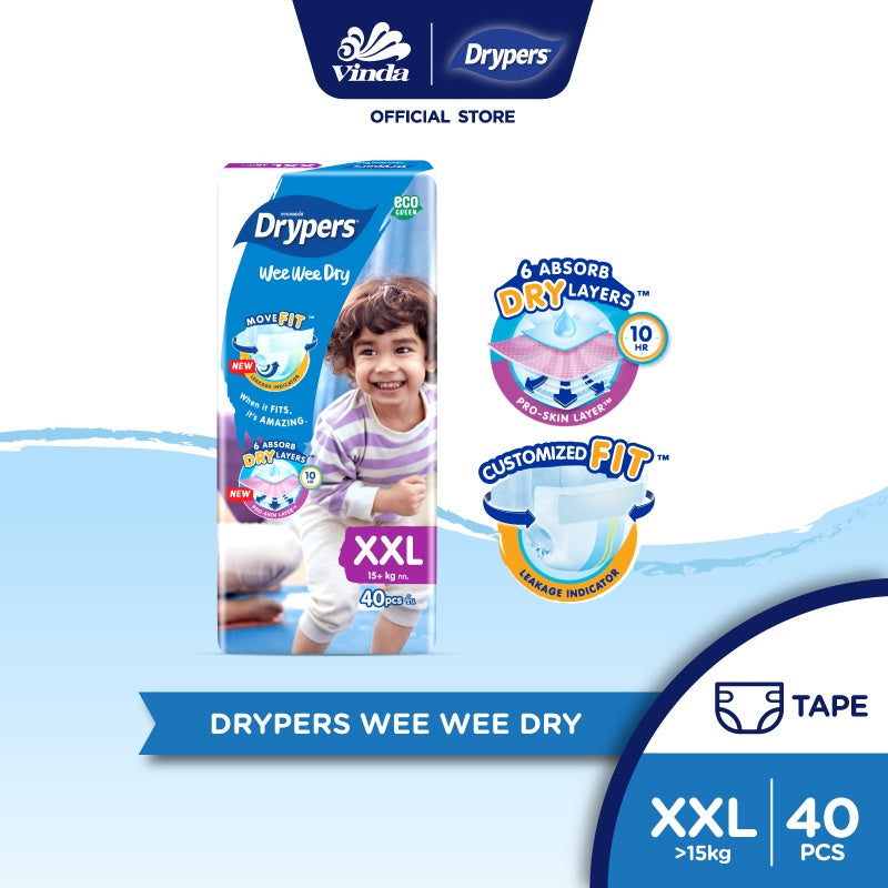 READY STOCK!!!Drypers Wee Wee Dry NB 60s/S 80s/M 60s /L 58s/ XL 50s / XXL 40s (1 pack)