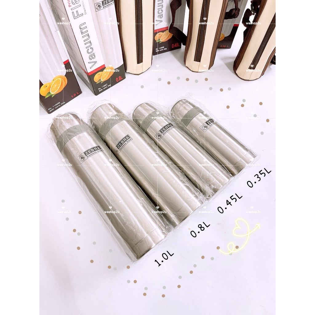 READY STOCK!!!ZEBRA SUS304 Stainless Steel Vacuum Flask Thermal Bottle 350ml/450ml/800ml/1L