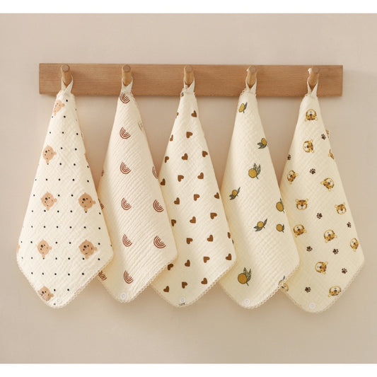 READY STOCK!!!Baby Towel Handkerchief 4 Layers Gauze Cotton Square Towel Buckle Multi-functional Triangle Towel