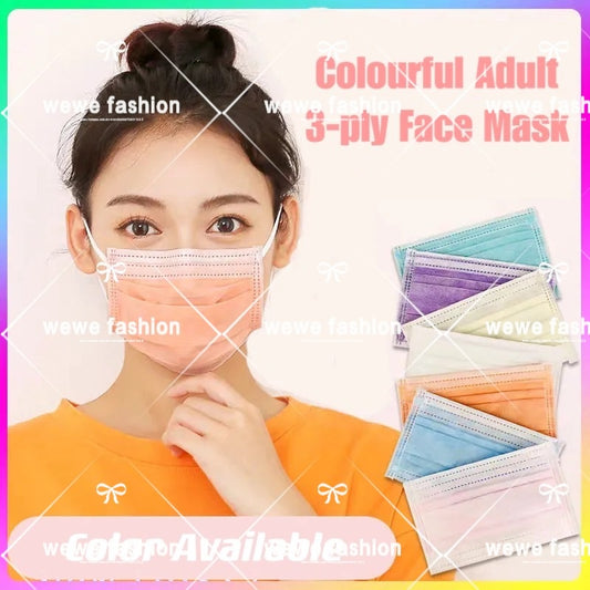 READY STOCK!!!Colourful【50PC】Adult 3-Ply Disposable Face Mask / Topeng Penutup Mulut Pelitup Muka Dewasa / 成人三层口罩