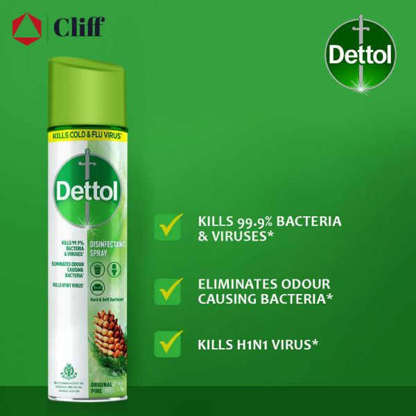 READY STOCK!!!Dettol Disinfectant Spray Kills 99.9% Cold & Flu Virus Original Pine #Dettol #Disinfectant #Spray#滴露消毒喷雾