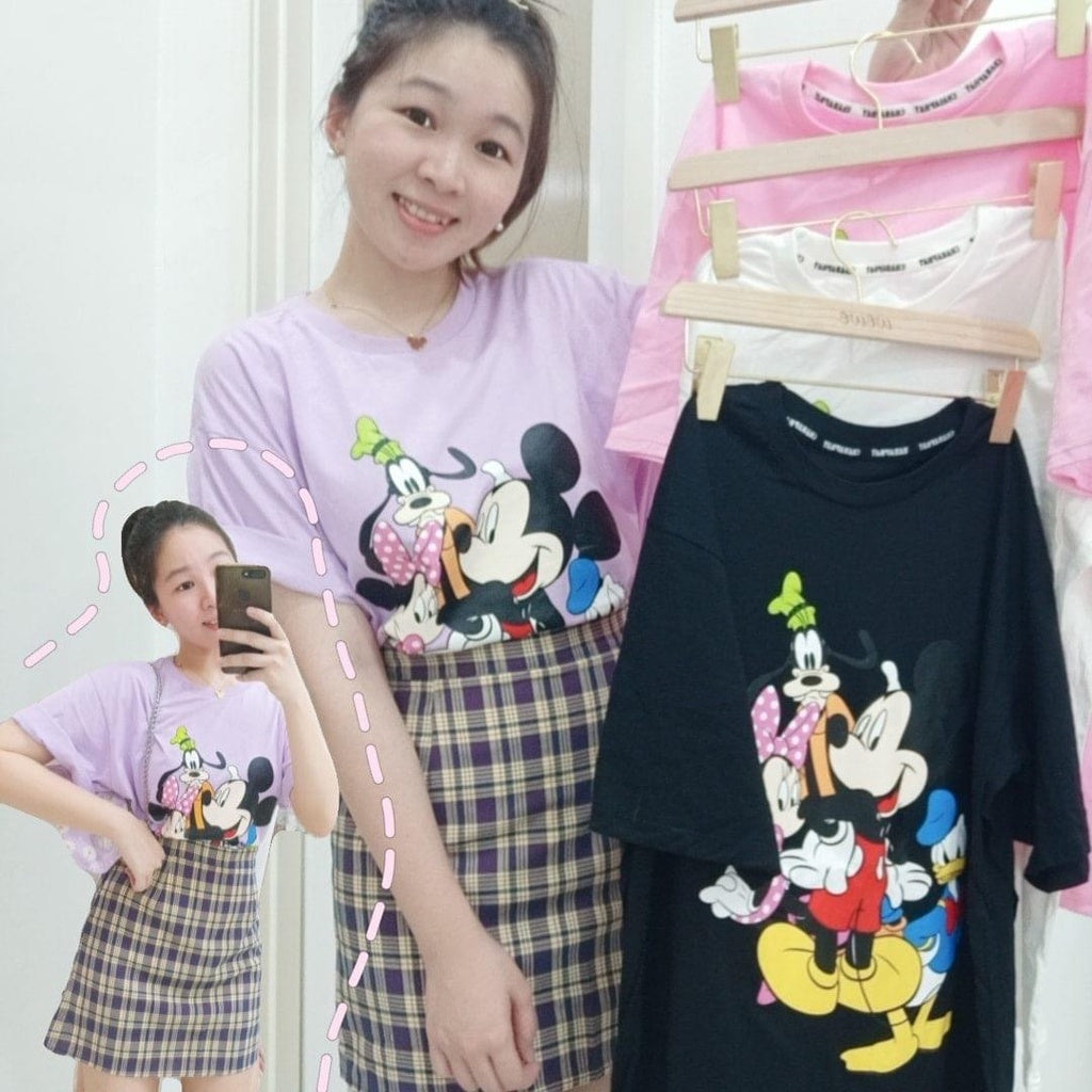 READY STOCK!!!Summer Blouse Clothing Short-sleeved baju T-shirt / Tees Loose Student Casual Shirt Oversize Mickey Minnie