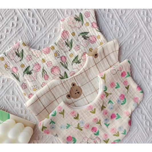READY STOCK‼️ Baby Infant Saliva Towel | 100% Cotton Bibs | 360° Rotating Reversible Baby Bib  婴儿口水巾 | 100%纯棉围兜