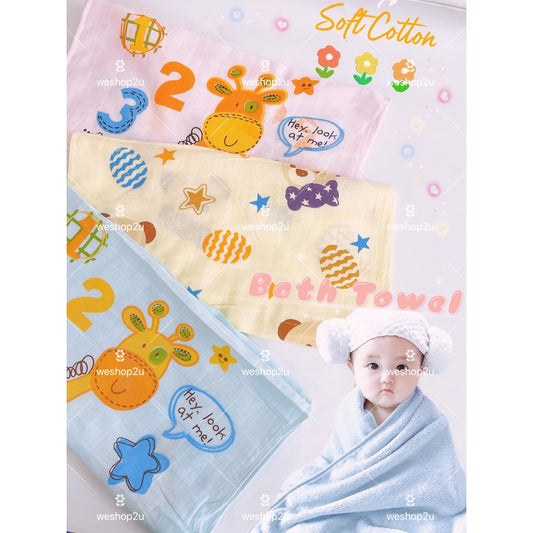 READY STOCK!!!Bath Towel Cartoon Gauze Soft Cotton Towel 2 LAYER 50X100CM  Absorbent 100% cotton Tuala Mandi 婴儿纱布棉浴巾