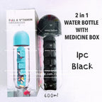 READY STOCK!!!2in1 Drinking Water Leak Proof Water Bottle with medicine box 600ml 药盒水瓶