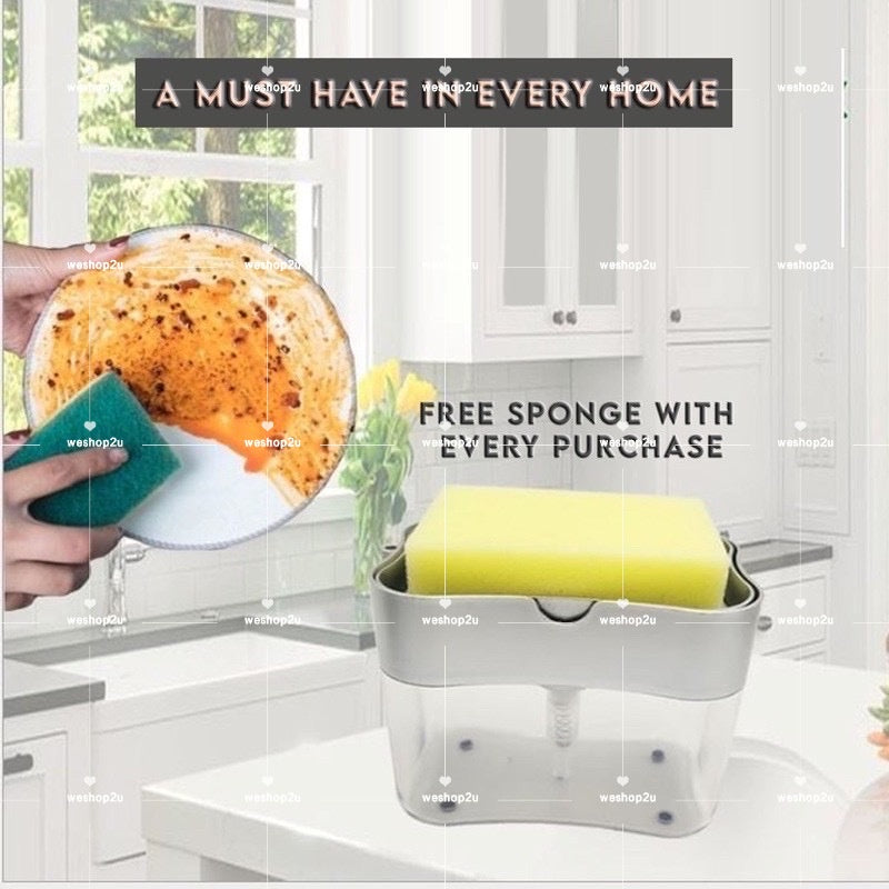 READY STOCK!!! 2-in-1 Soap Dispenser with Sponge Holder | Kitchen Dishwash Pump | Bekas Sabun 二合一洗碗液分配器 | 厨房洗洁精按压瓶