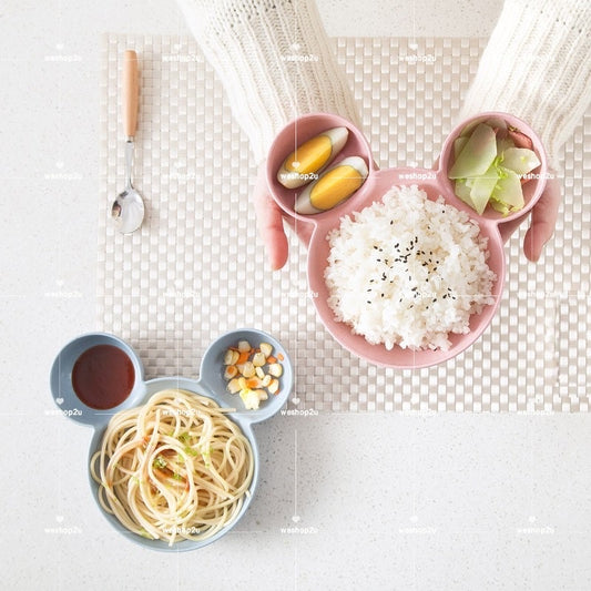 READY STOCK!!!3pcs Set Tableware Mickey/Minnie Kid Children Dish Plate Set Mickey Feeding Spoon Fork Plate Training Bowl