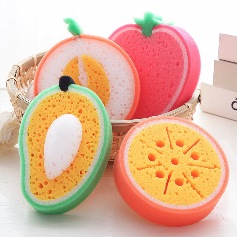 READY STOCK!!!Cleaning Sponge Kitchen Fruit Shape Dish Washing Kitchen Thickened Sponge Decontamination Remove Stains