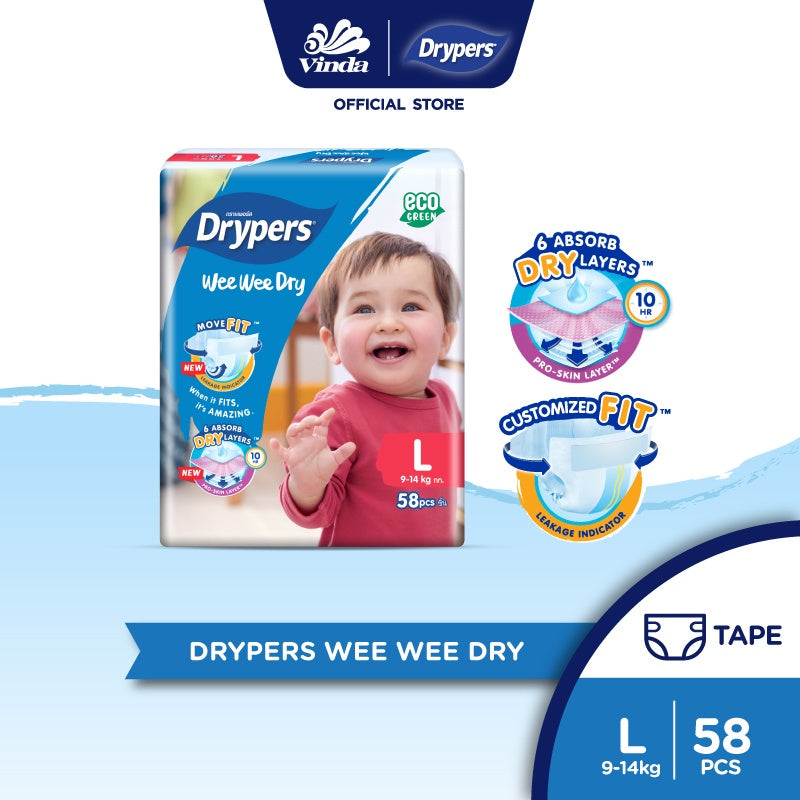 READY STOCK!!!Drypers Wee Wee Dry NB 60s/S 80s/M 60s /L 58s/ XL 50s / XXL 40s (1 pack)