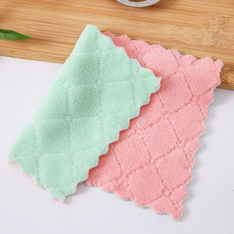 READY STOCK!!!Kitchen cleaning dishwashing dishcloth Double-sided Colour Rag fleece thickened absorbent rag dishtowl吸水抹布