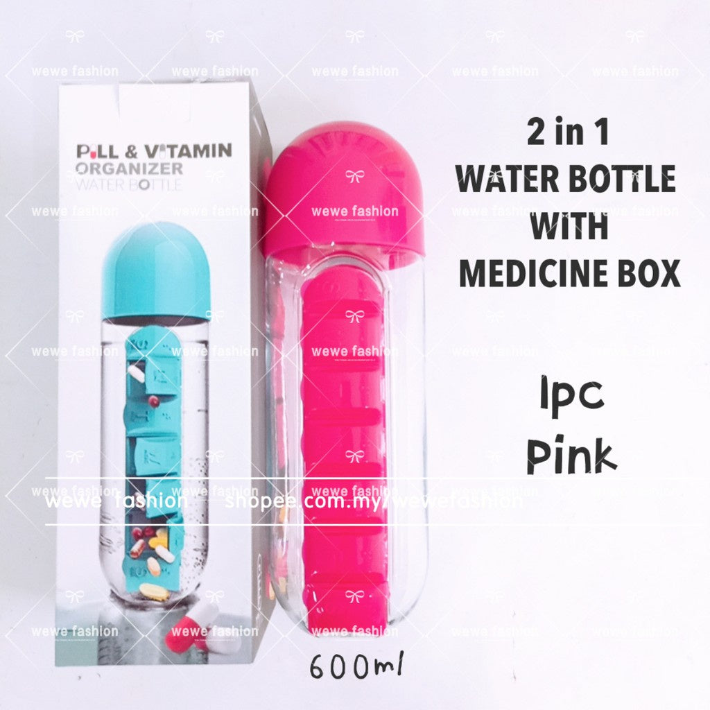 READY STOCK!!!2in1 Drinking Water Leak Proof Water Bottle with medicine box 600ml 药盒水瓶