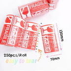 Ready Stock!!!Fragile Sticker Fragile Label Warning Label 250pcs/roll [70mm*130mm]小心轻放易碎贴纸