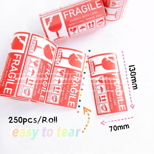 Ready Stock!!!Fragile Sticker Fragile Label Warning Label 250pcs/roll [70mm*130mm]小心轻放易碎贴纸