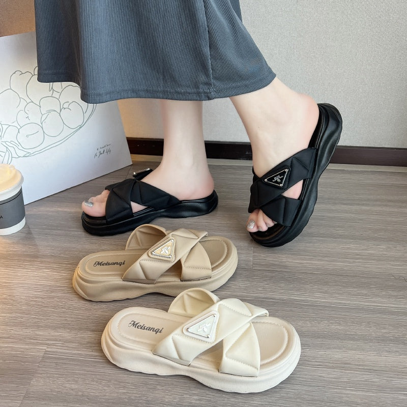 READY STOCK!!!Wedges Soft Sandals Open Toe Anti-slip Sandal Casual Wanita Perempuan 厚跟鞋 9309