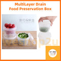 READY STOCK!!Double layer Airtight Food Box Spring Green Onion Ginger Garlic Storage Drain Sealed Fridge Fresh Container