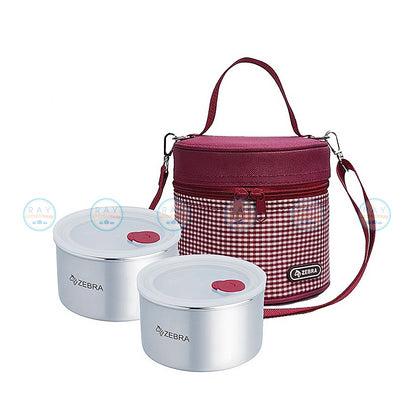 READY STOCK!!!ZEBRA Harmony Food Storage 12cm* 2 With Bag 110435 Stainless Steel Lunch