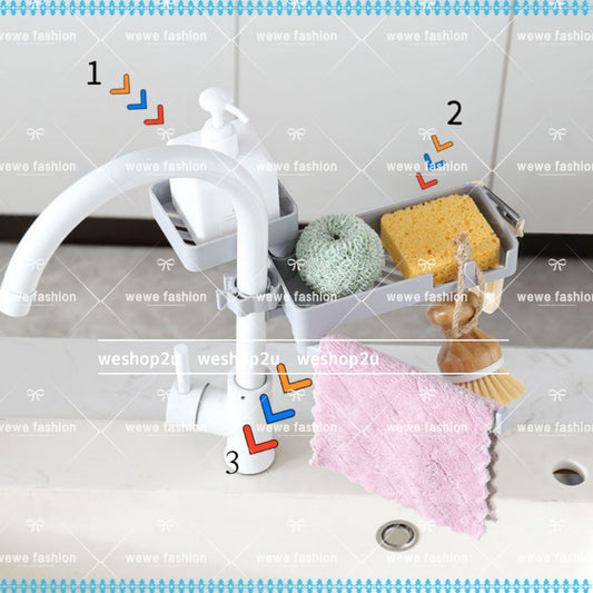 READY STOCK!!!Home Rotatable Hanging Double Layer Sink Faucet Kitchen Storage For Dish Cloth Drain Rack旋转滤水晾布架