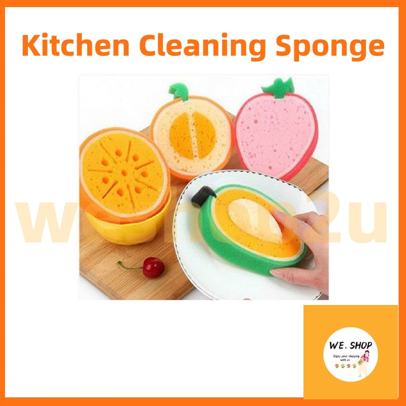 READY STOCK!!!Cleaning Sponge Kitchen Fruit Shape Dish Washing Kitchen Thickened Sponge Decontamination Remove Stains