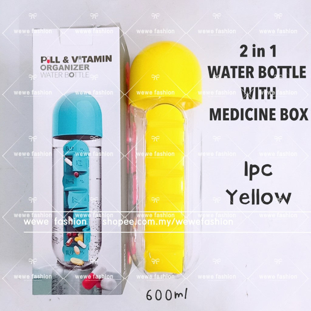 READY STOCK!!!2in1 Drinking Water Leak Proof Water Bottle with medicine box 600ml 药盒水瓶