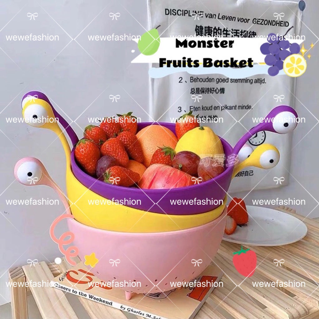 READY STOCK!!!Cartoon Monster Colander Fruit & Veg Washing Basket Drain Basket Multi Function Storage Basket 水果/蔬菜多功能滤水篮