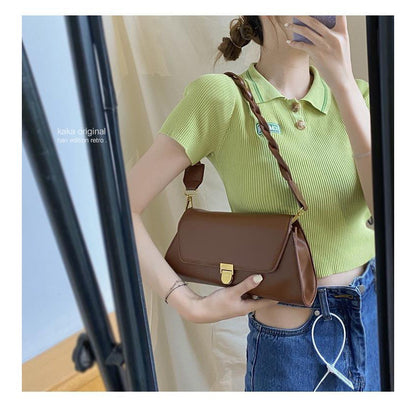READY STOCK!!!SSB1102 2Strap Leather Sling Bag Shoulder Tote Bag Retro Solid Sling Bag Women Korean Style Casual Hand