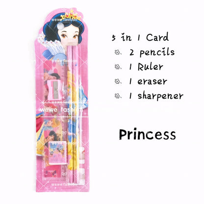 READY STOCK!!!5 In 1 Stationery Set Gift Set Pencil Ruler Eraser Children Birthday Present Alat Tulis 文具套