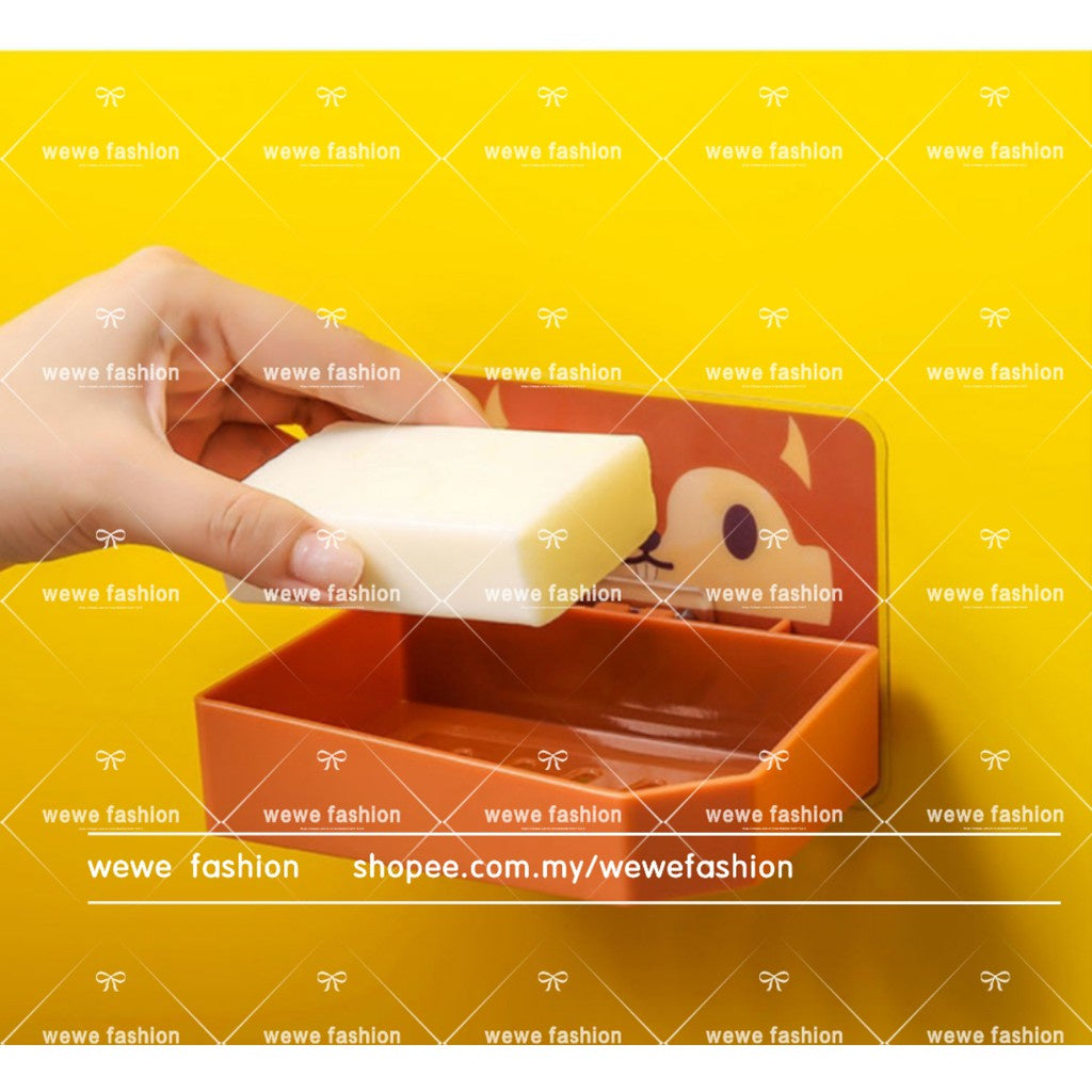 READY STOCK‼️ Cute Cartoon Soap Holder Wall Mounted Self-Draining Soap Box Lekat Dinding Bekas Sabun 滤水肥皂盒