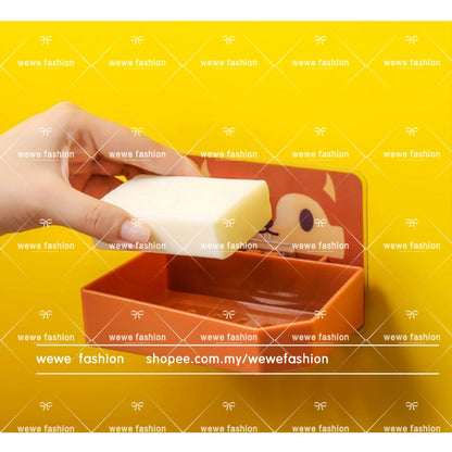 READY STOCK‼️ Cute Cartoon Soap Holder Wall Mounted Self-Draining Soap Box Lekat Dinding Bekas Sabun 滤水肥皂盒