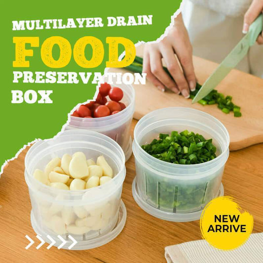READY STOCK!!Double layer Airtight Food Box Spring Green Onion Ginger Garlic Storage Drain Sealed Fridge Fresh Container
