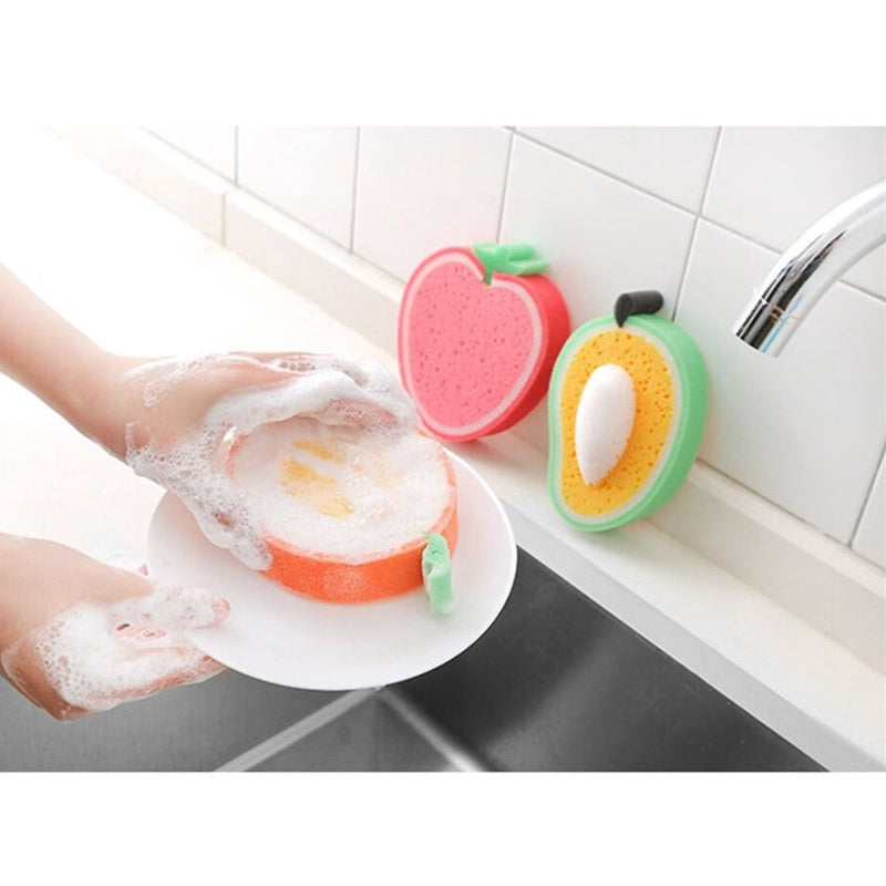 READY STOCK!!!Cleaning Sponge Kitchen Fruit Shape Dish Washing Kitchen Thickened Sponge Decontamination Remove Stains