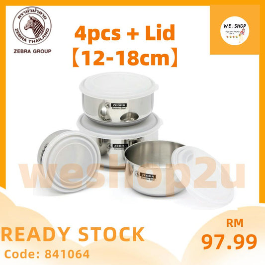 READY STOCK!!!(100% Original) Zebra Thailand Stainless Steel 12-18cm Set Food Storage With Plastic Lid