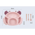 READY STOCK!!!Household Wheat Fiber Baby Cutlery Set Crab Child Cute Cartoon Divided Grid Drop Resistant Plate Fork